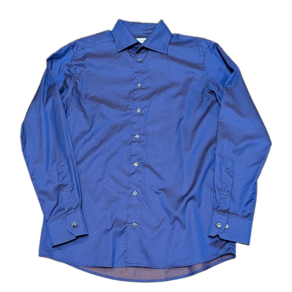 Eton Blue Dress Shirt Size 40 15 3/4 Cotton Geometric Print - Picture 2 of 8